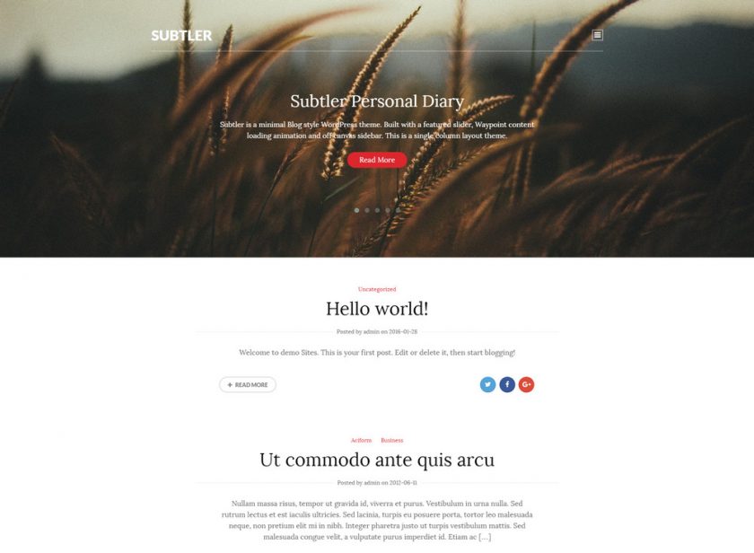free minimal Blog style WordPress theme