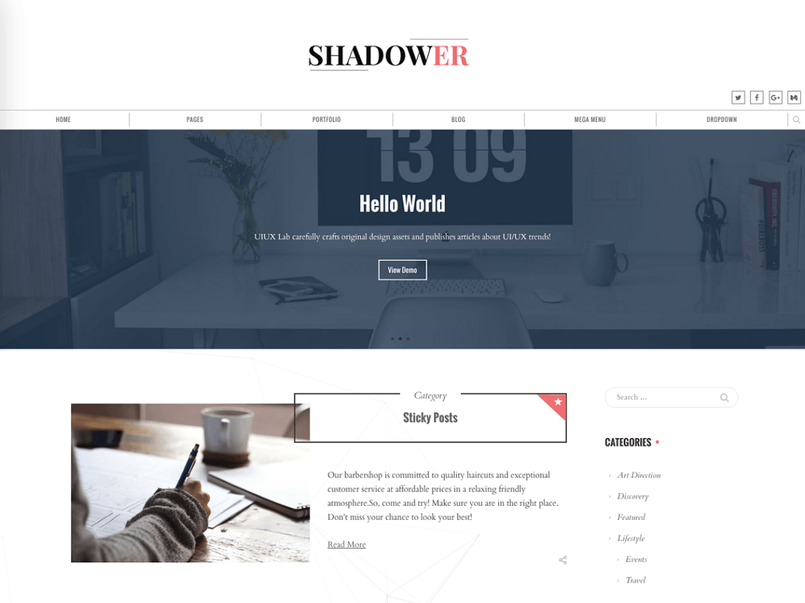 Shadower Free Blogging Theme