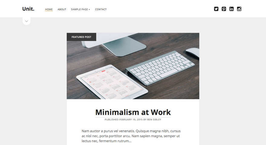minimalist one column wordpress theme