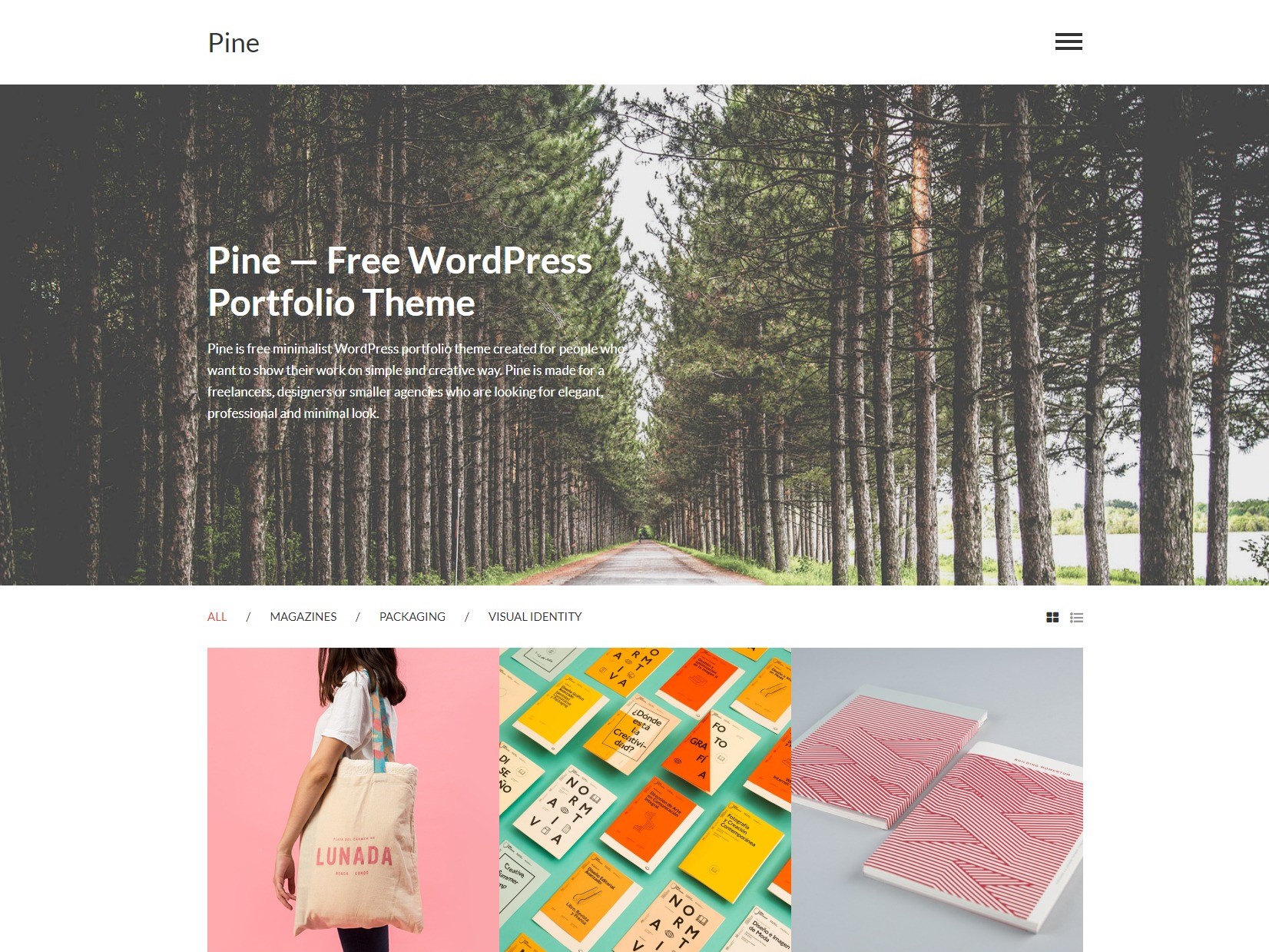 Pine – Free minimalist WordPress portfolio theme