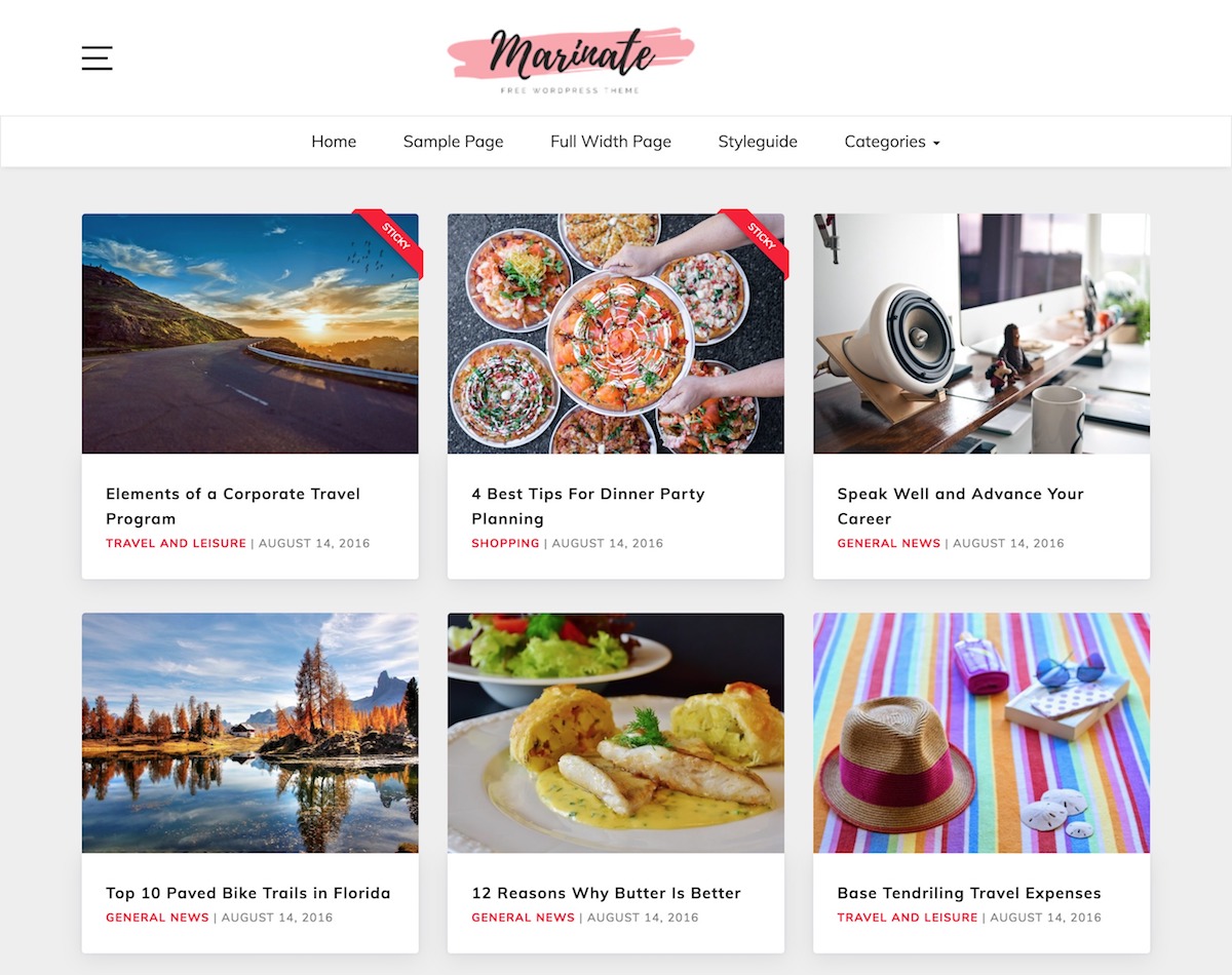 Marinate – Free Food blog WordPress theme