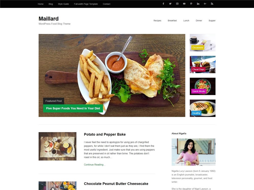 Maillard – free food blog WordPress theme with SEO Schema Markup