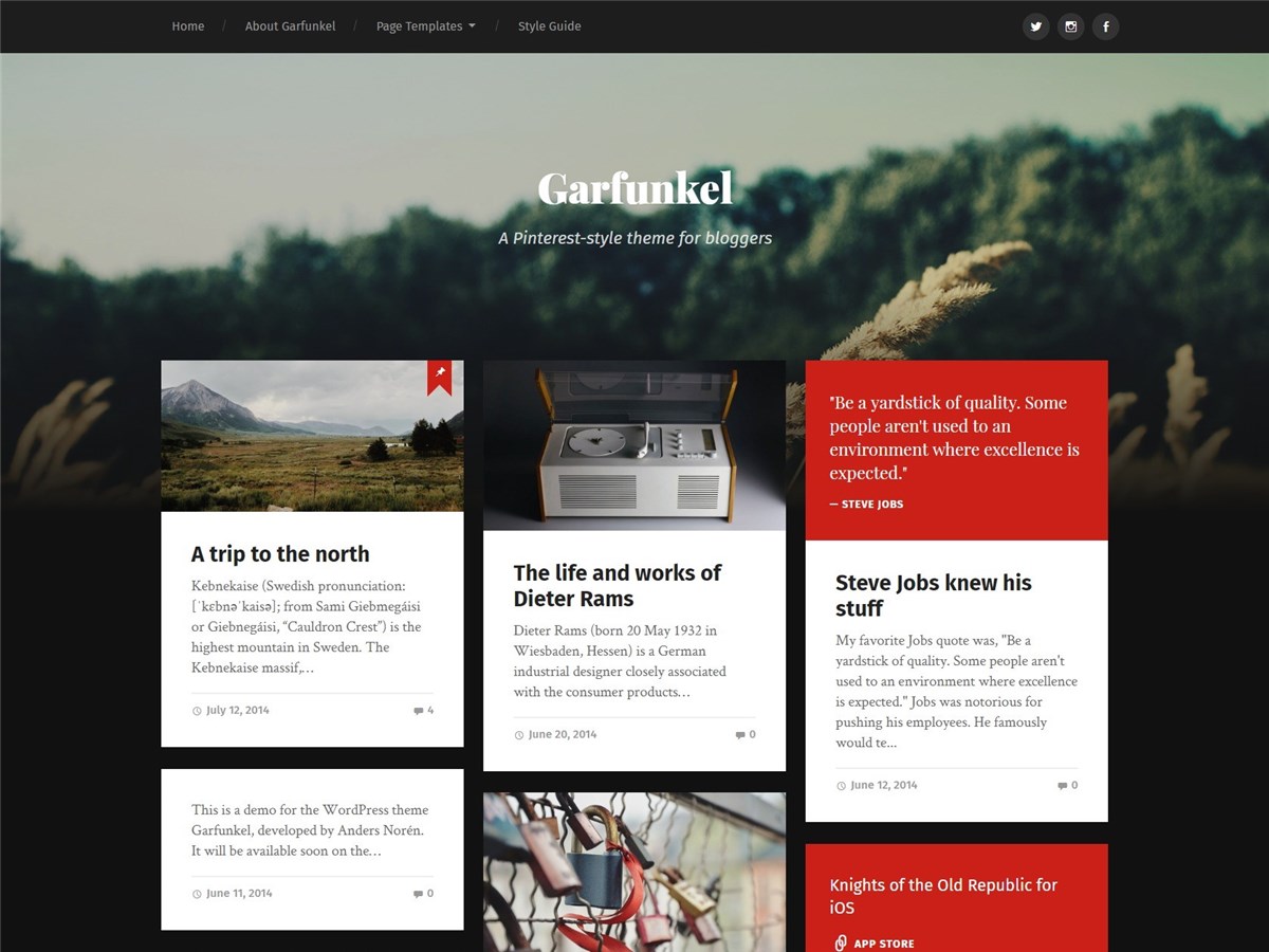 Garfunkel – Free Pinterest-style theme for bloggers