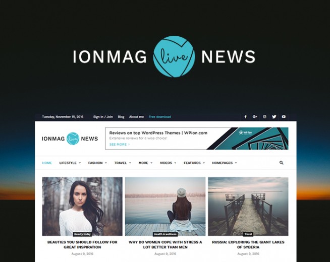 IonMAG – Best Free magazine WordPress theme in July 2017