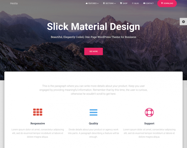Hestia – Free Material Design WordPress Theme